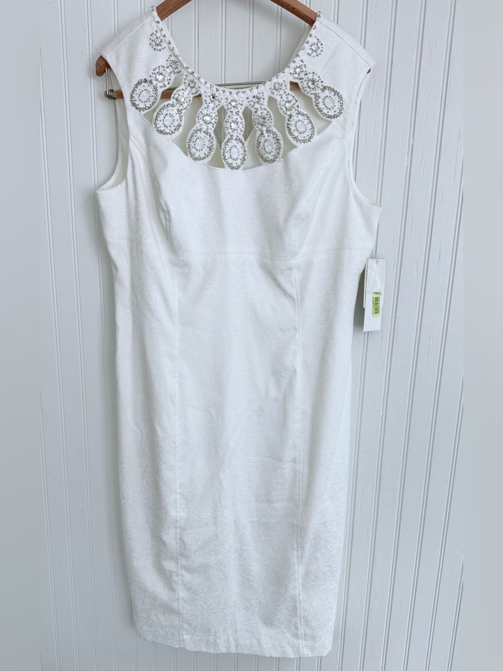 Adrianna Papell White Dress Size 12 with Embellished Cutout Neckline - Beads NWT